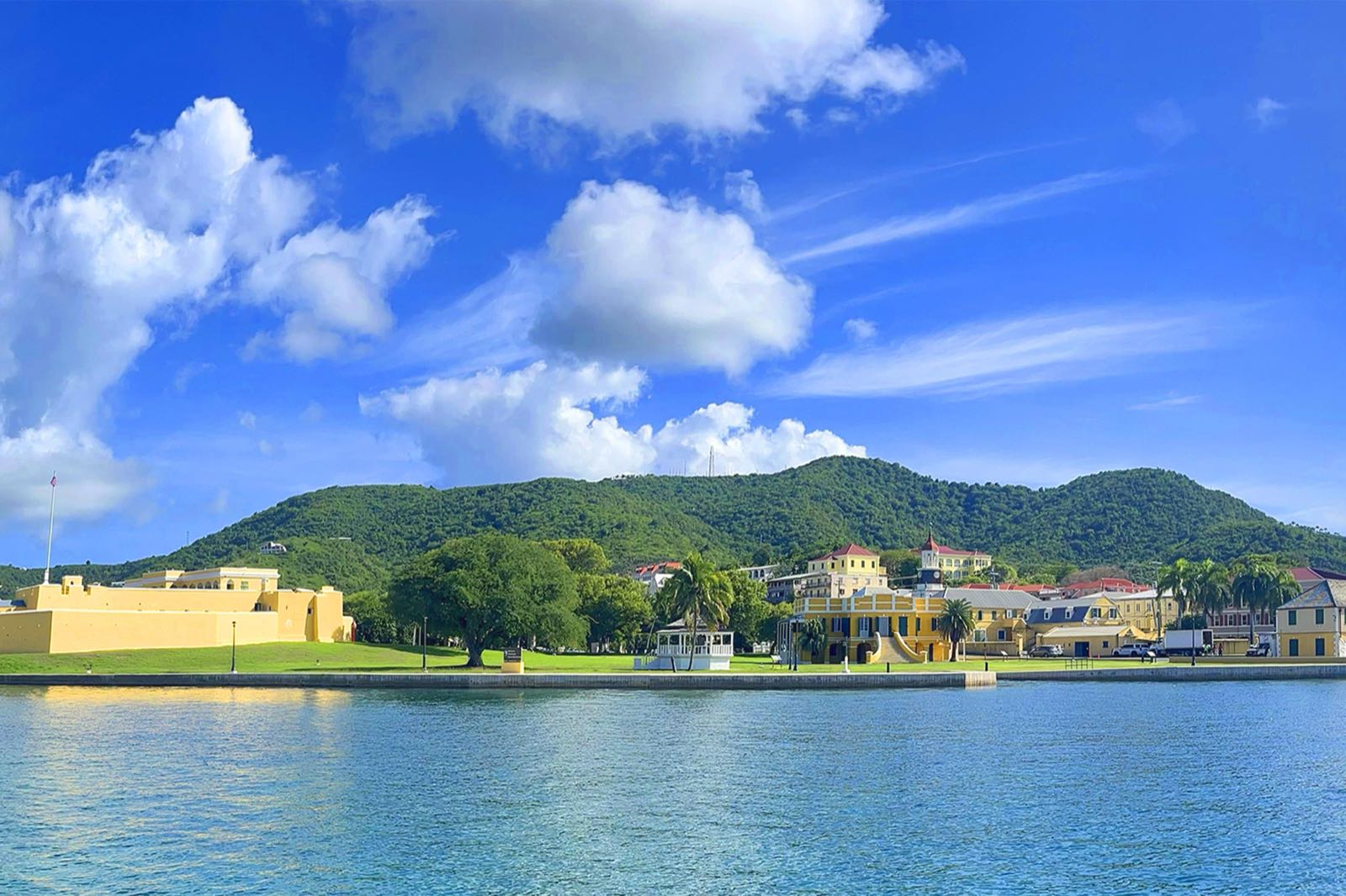 Fort Christiansvaern, the Customs House, Scale House, Company Warehouse and Steeple Building on the Christiansted waterfront