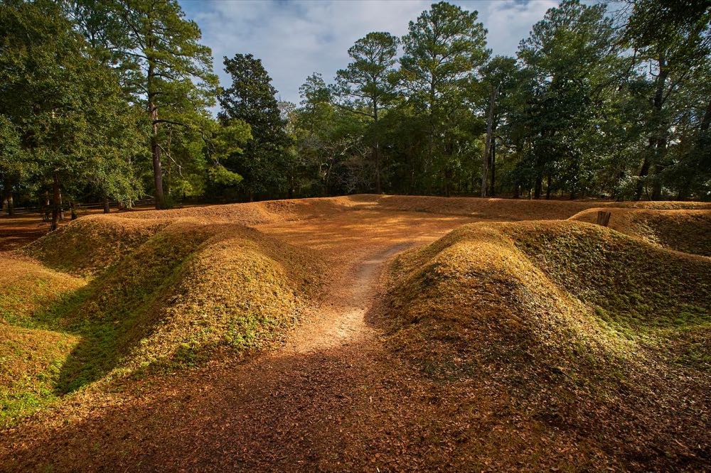 The Fort Raleigh earthworks, one of the remnants of the English attempts at a colony on Roanoke Island