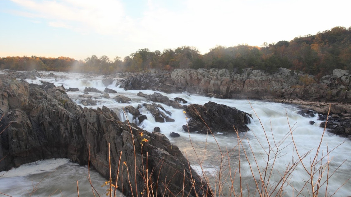 The Potomac River rushes down the Great Falls on the Virginia-Maryland border