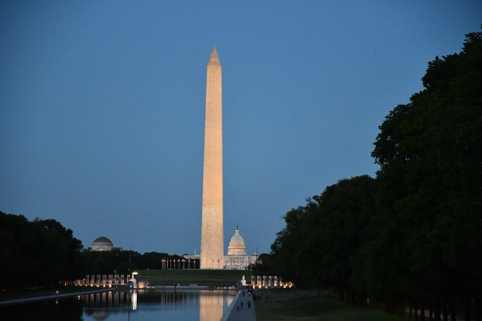 Looking east from the Lincoln Memorial Reflecting Pool toward the Washington Monument and the U.S. Capitol
