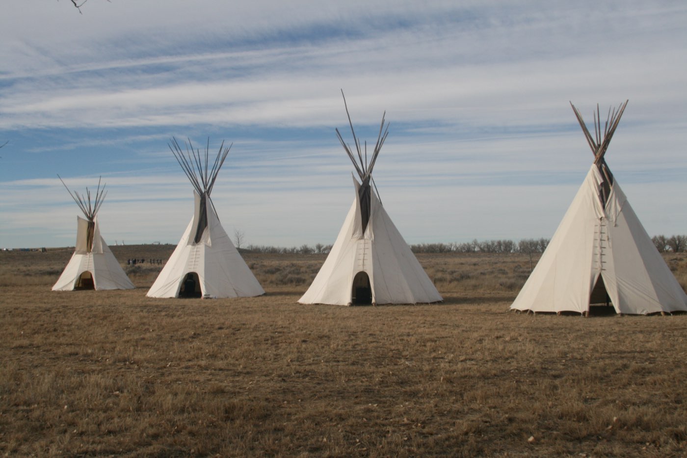 Cheyenne and Arapaho lodges erected in commemoration of the 150th year of the Sand Creek Massacre