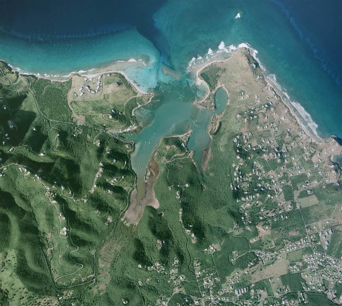 An aerial view of the Salt River Bay area