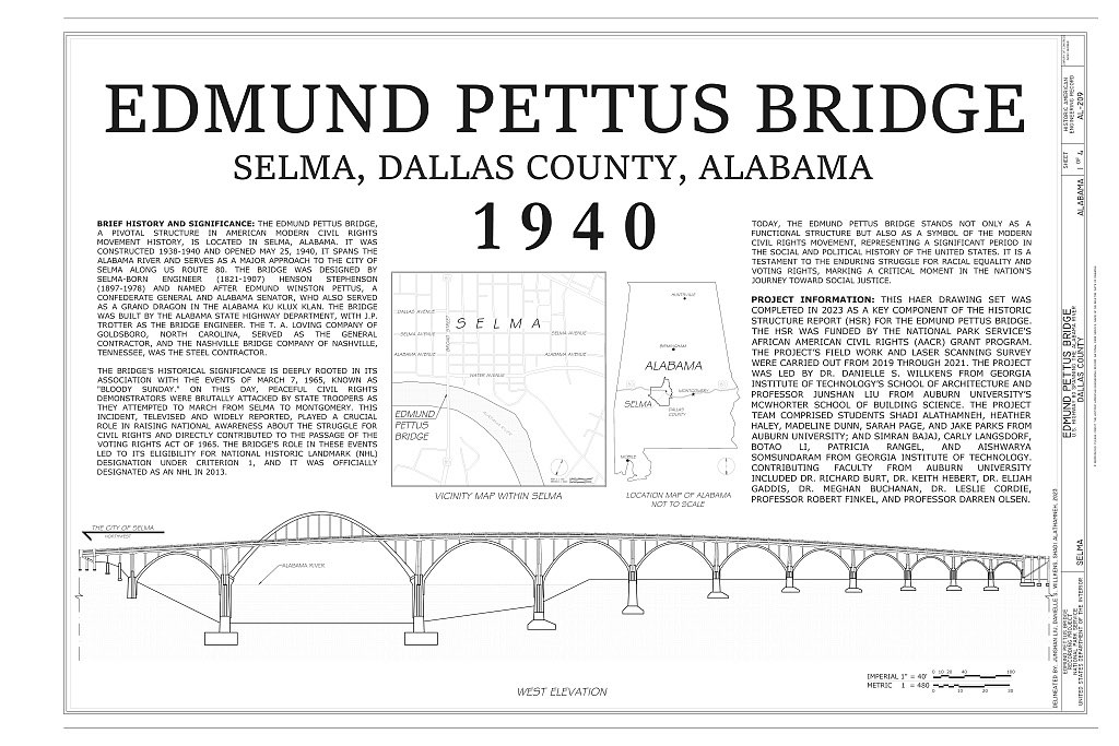 Historic American Engineering Record title sheet for the Edmund Pettus Bridge, with its west elevation