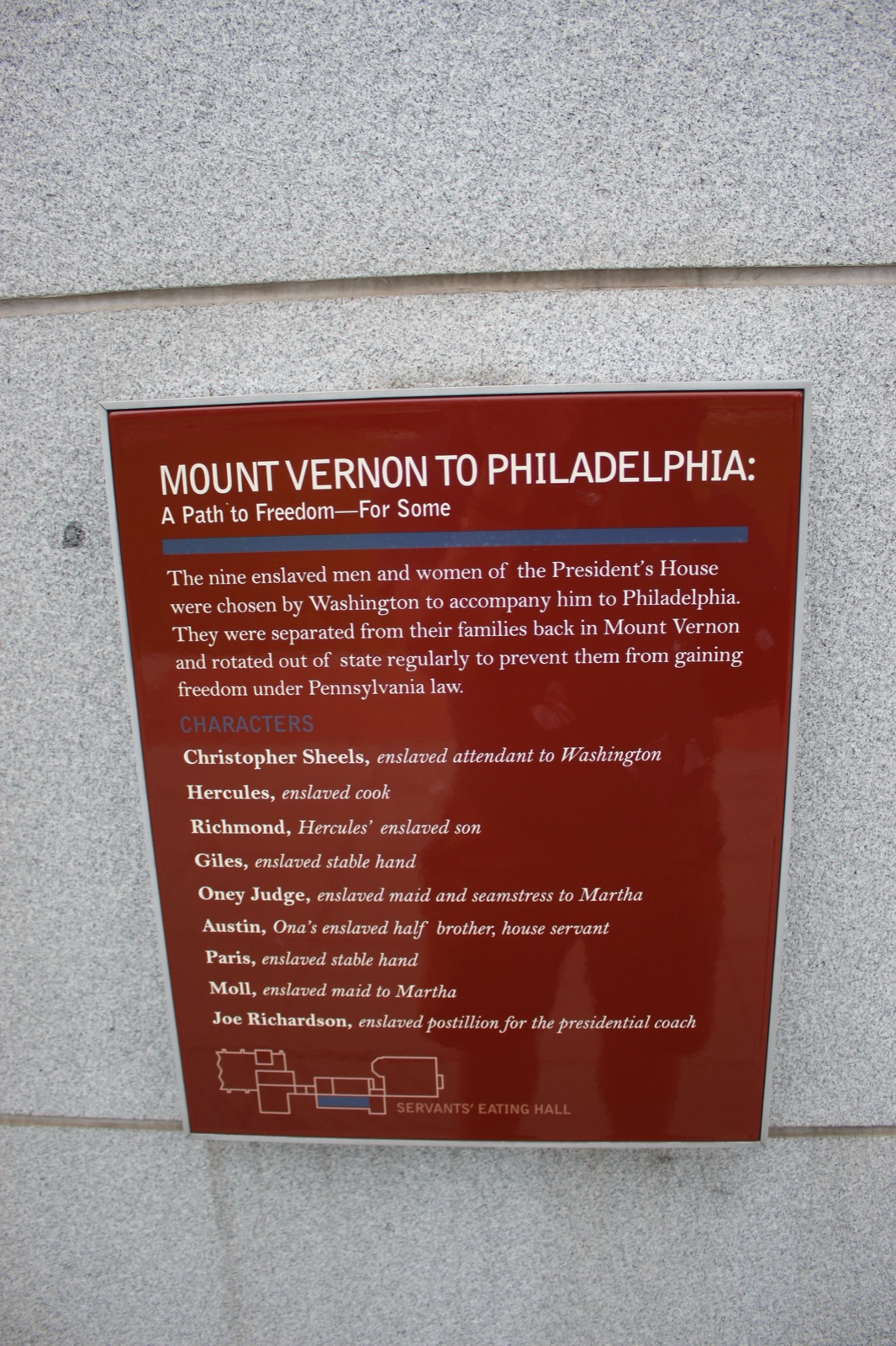 "Mount Vernon to Philadelphia" (plaque next to a TV monitor) — before