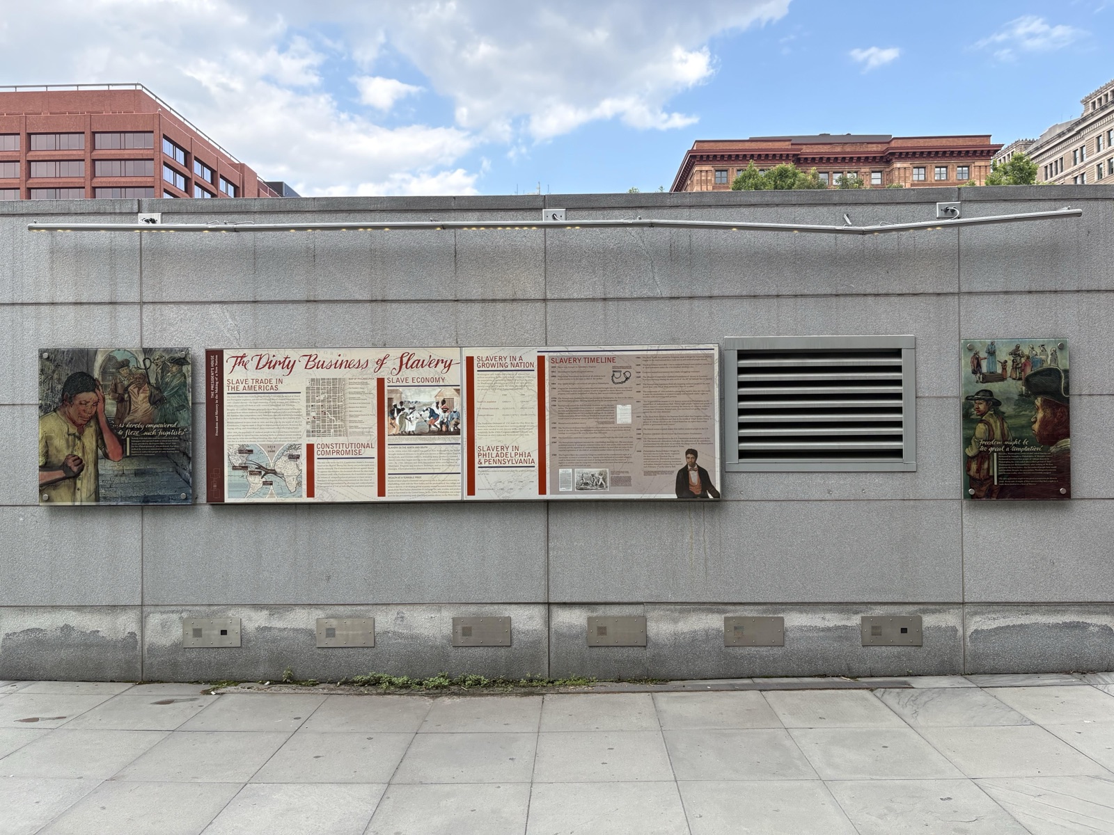 "The Dirty Business of Slavery" (two panels that go together as one display) — before